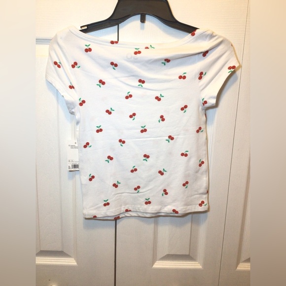 SO Juniors Cherry Print Boat Neck Baby Tee - Picture 7 of 9